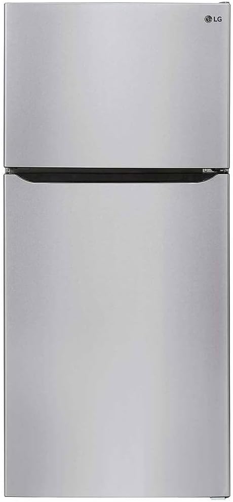 LG 23.8 cu ft top freezer refrigerator with a sleek stainless steel finish, adjustable shelves, and humidity-controlled crisper drawers, perfect for energy-efficient cooling.