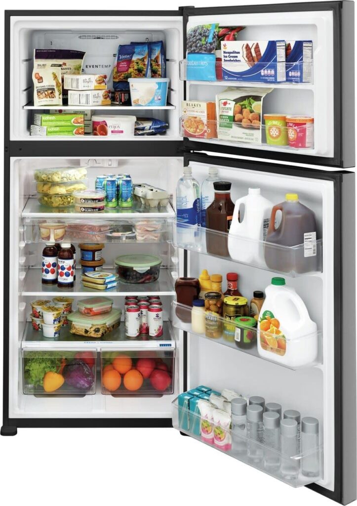 Whirlpool 20.5 cu ft top freezer refrigerator featuring Flexi-Slide bins, adaptive defrost system, and LED lighting for better energy efficiency.